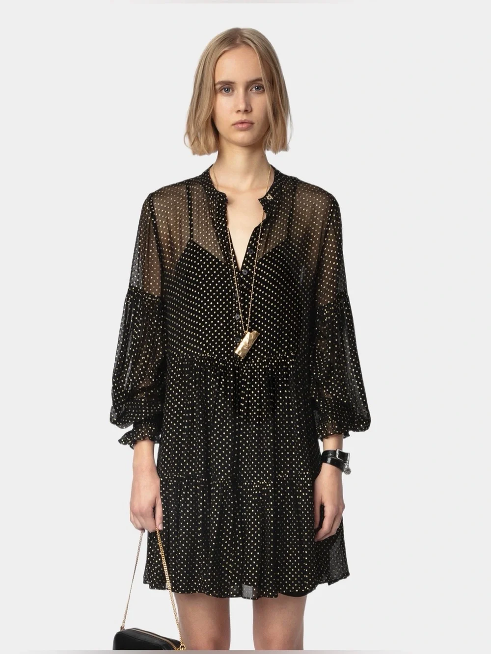 Zadig & Voltaire Randy Mousseline Sparle Noir Dress - Picture 3 of 13